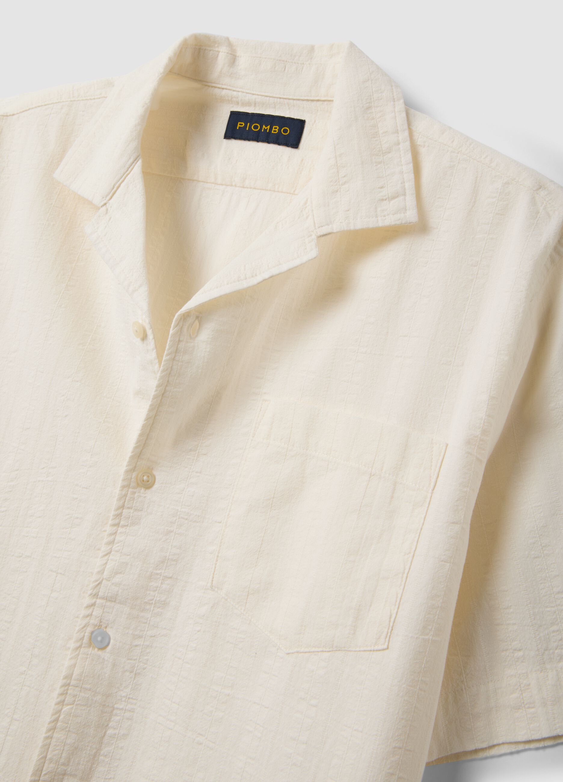 White pure organic cotton bowling-collar shirt, regular fit