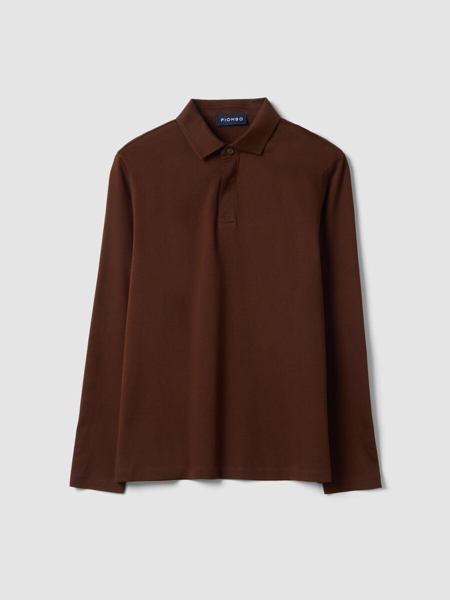 Polo marrone in puro cotone a maniche lunghe_0
