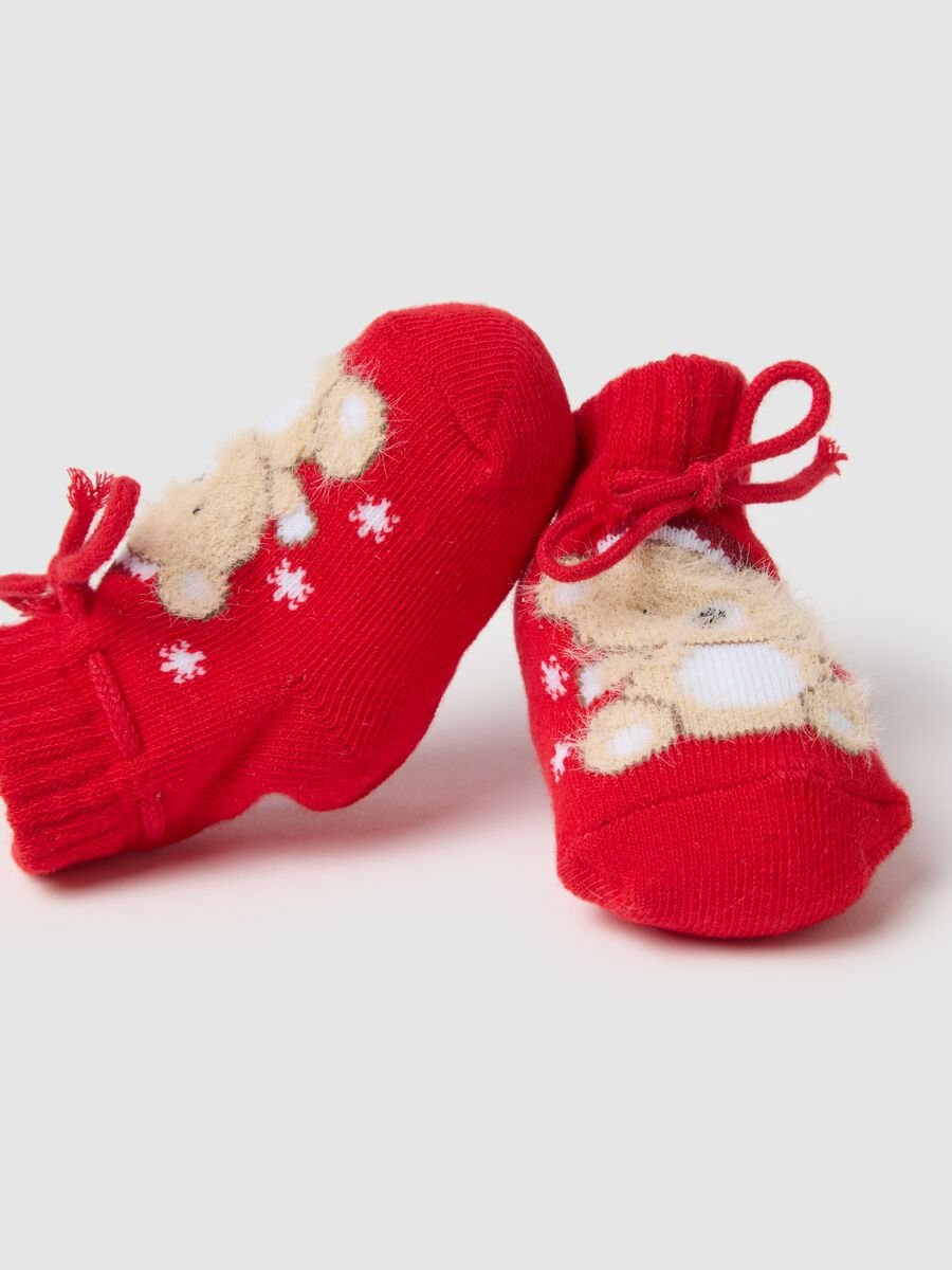 Scarpine natalizie da neonato in misto cotone rosse elasticizzate_1