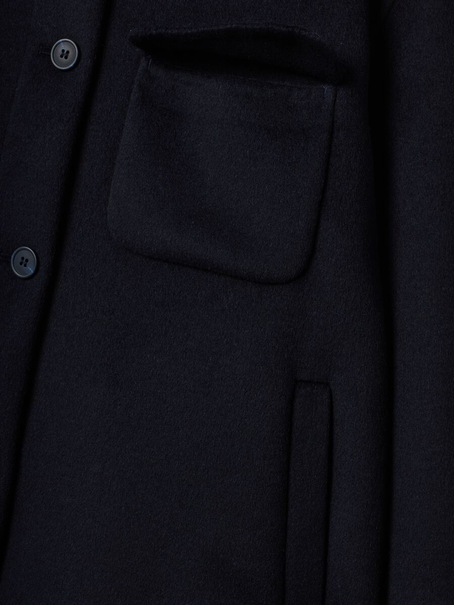 Cappotto blu in misto lana e viscosa con bottoni over fit_1