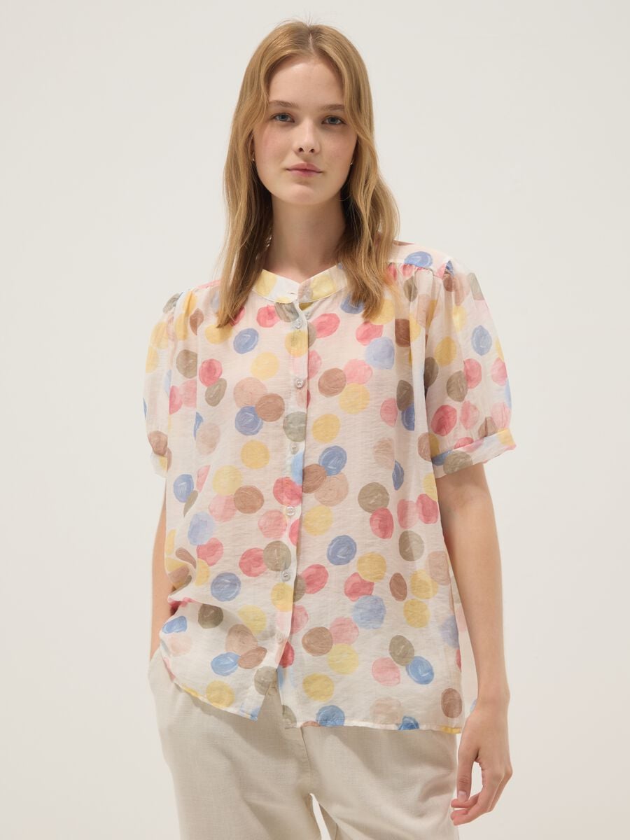 Multicolour lyocell-blend blouse with short sleeves_0