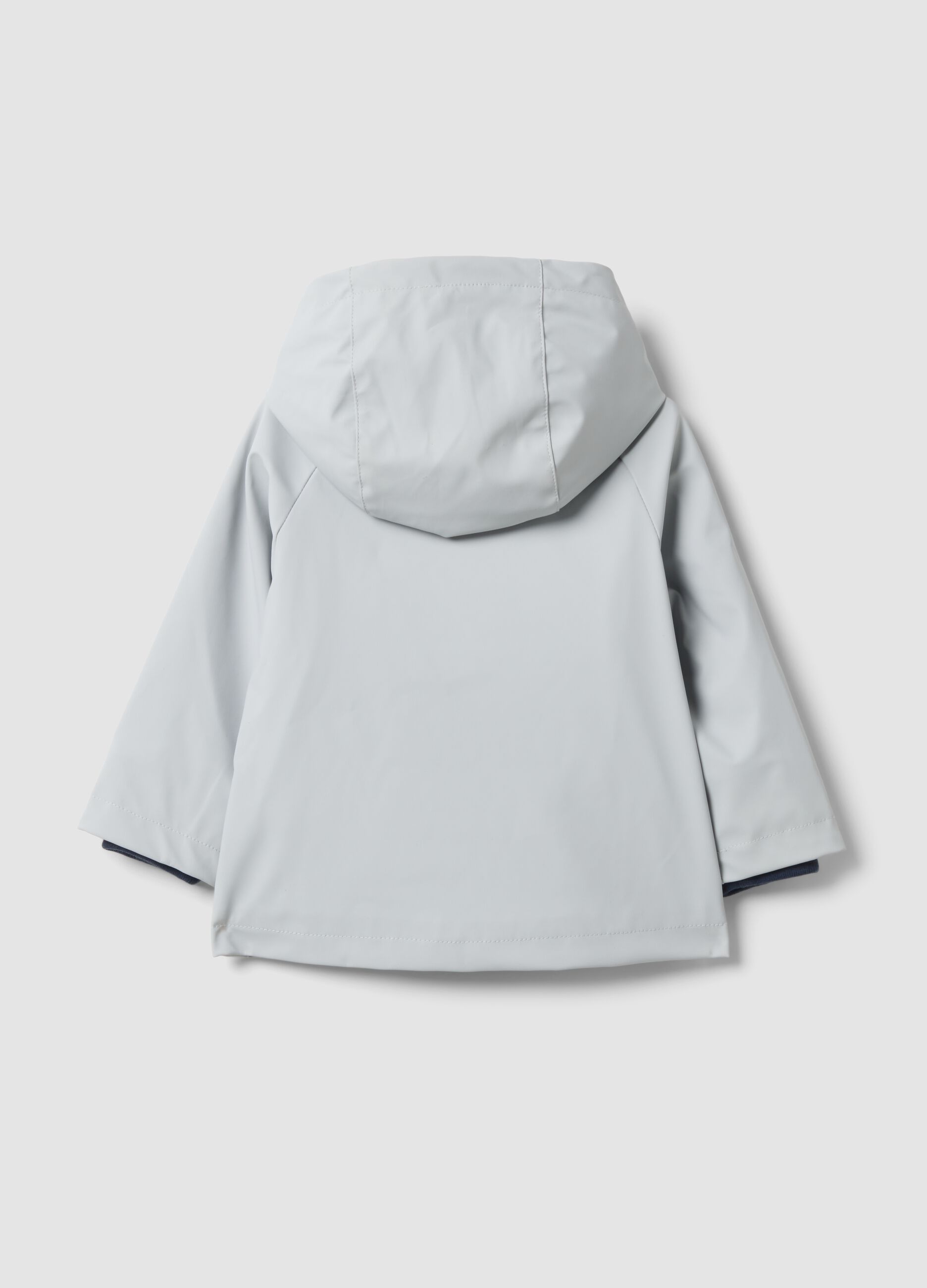Grey water-repellent hooded zip jacket for baby boy