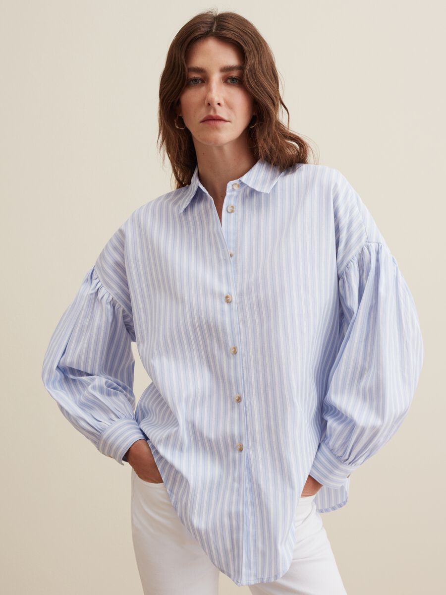 Camicia oversize a righe maniche a sbuffo_1