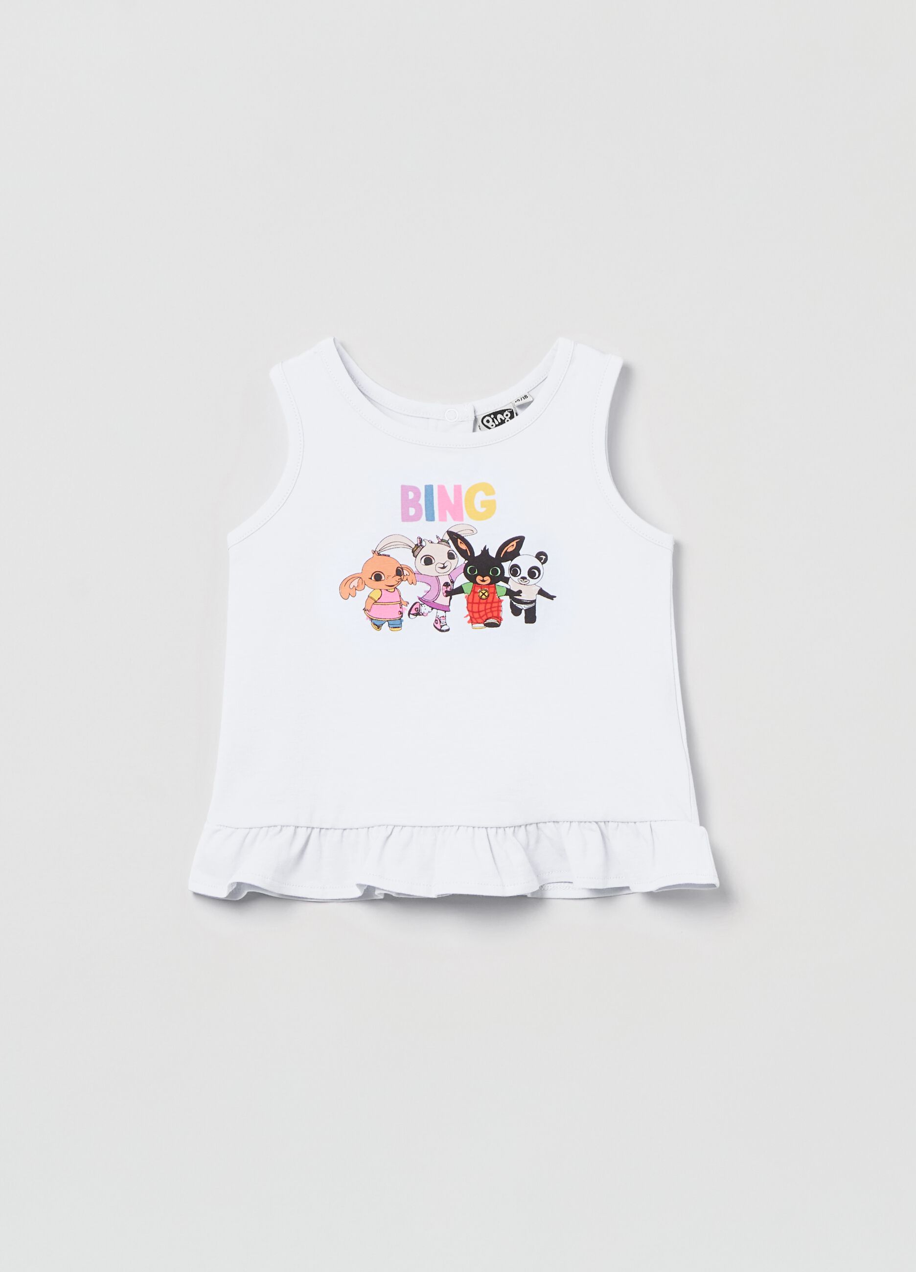Stretch cotton tank top with Bing print