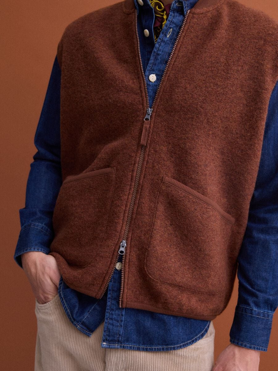 Brown wool-blend gilet with zip_2