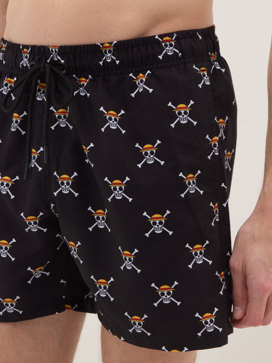 Black Swim Shorts with One Piece Prints_3