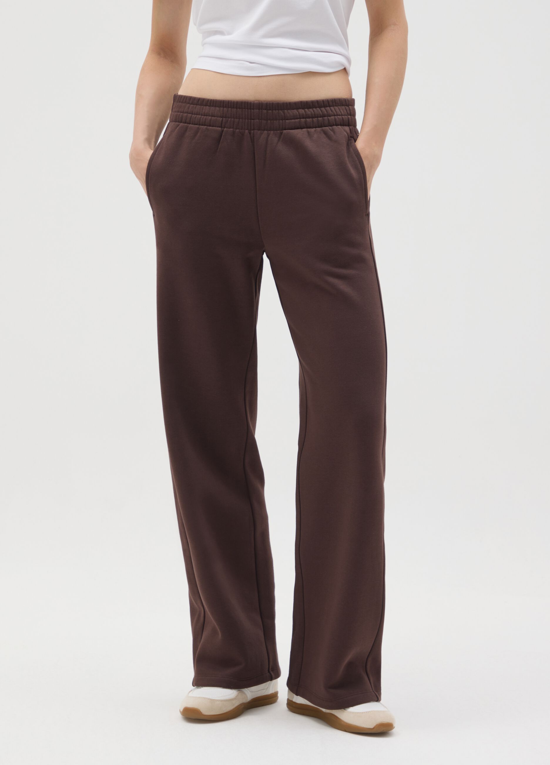 Brown relaxed cotton blend trousers