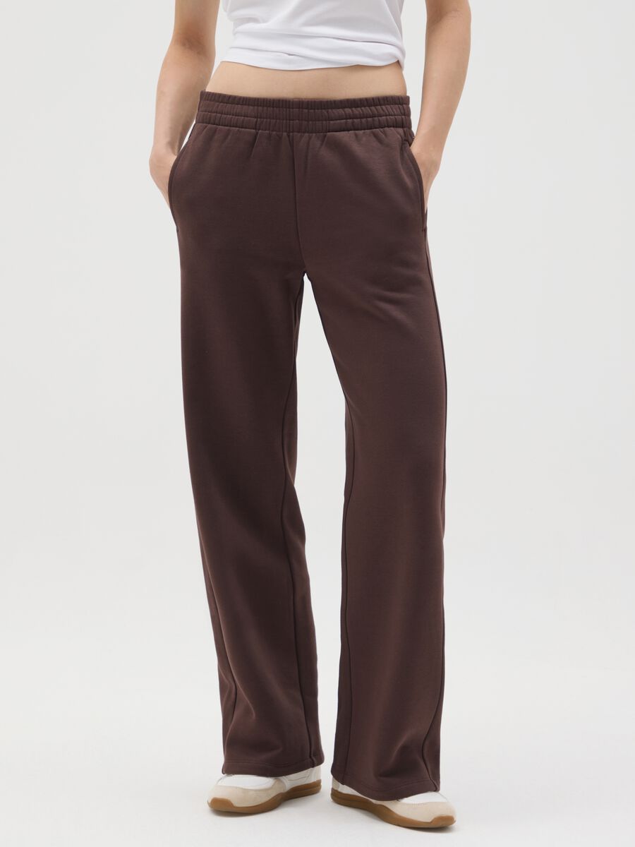 Brown relaxed cotton blend trousers_1