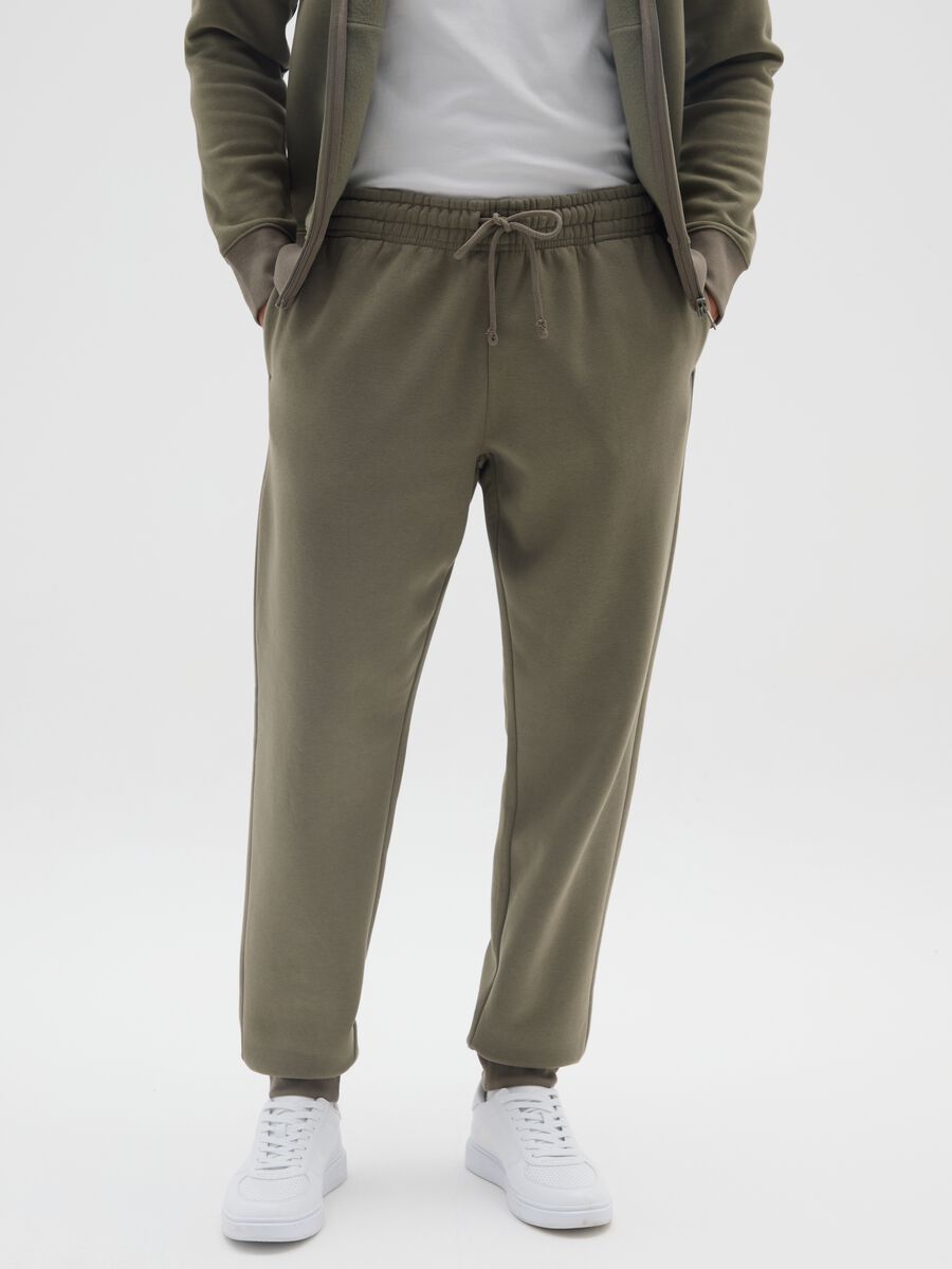 Green cotton blend joggers with regular fit_1