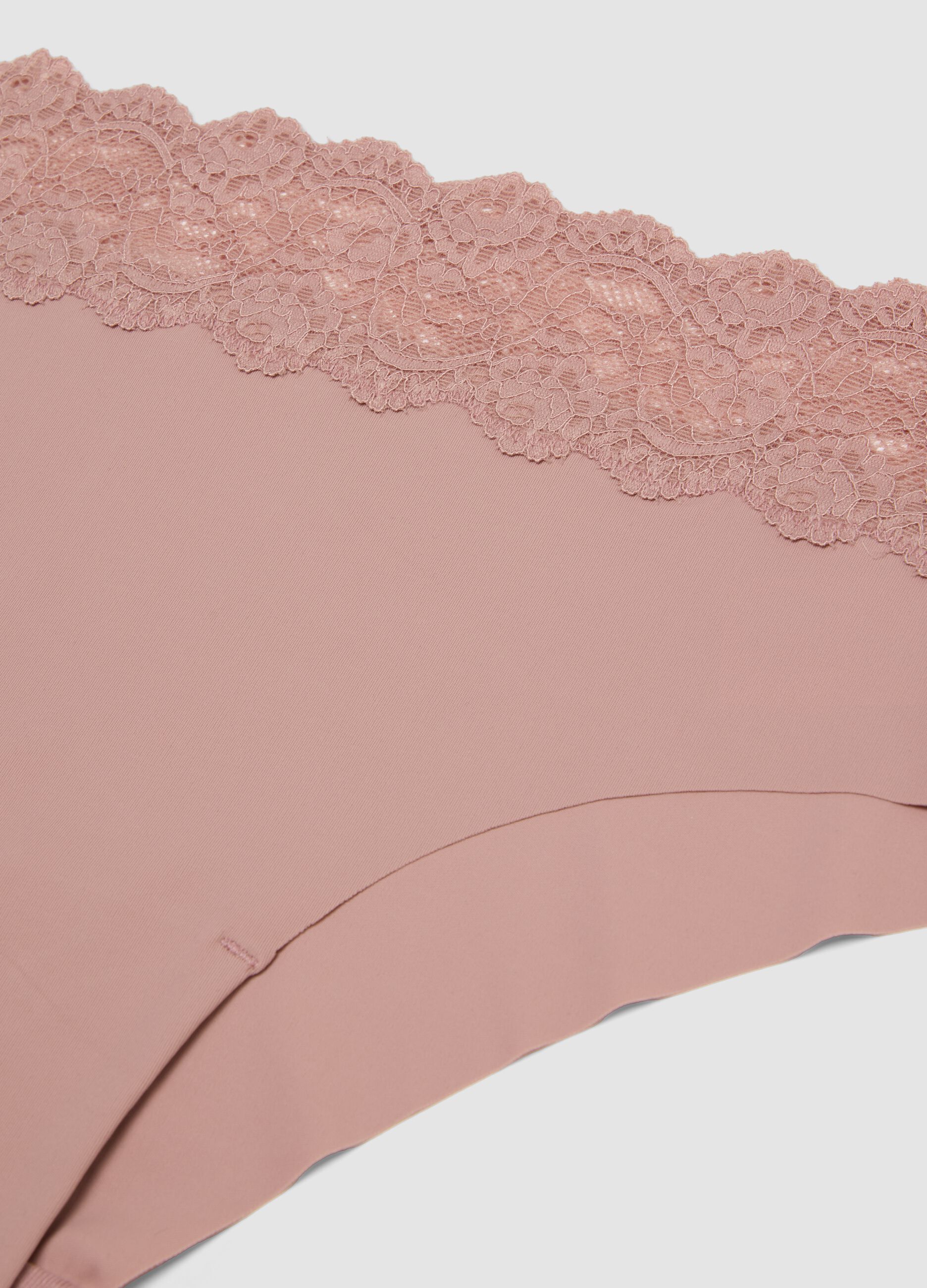 Pink stretch microfibre briefs with lace