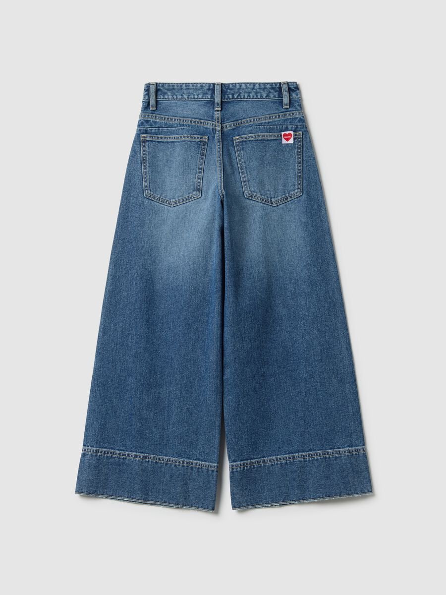 Jeans in puro cotone blu da ragazza wide leg_4