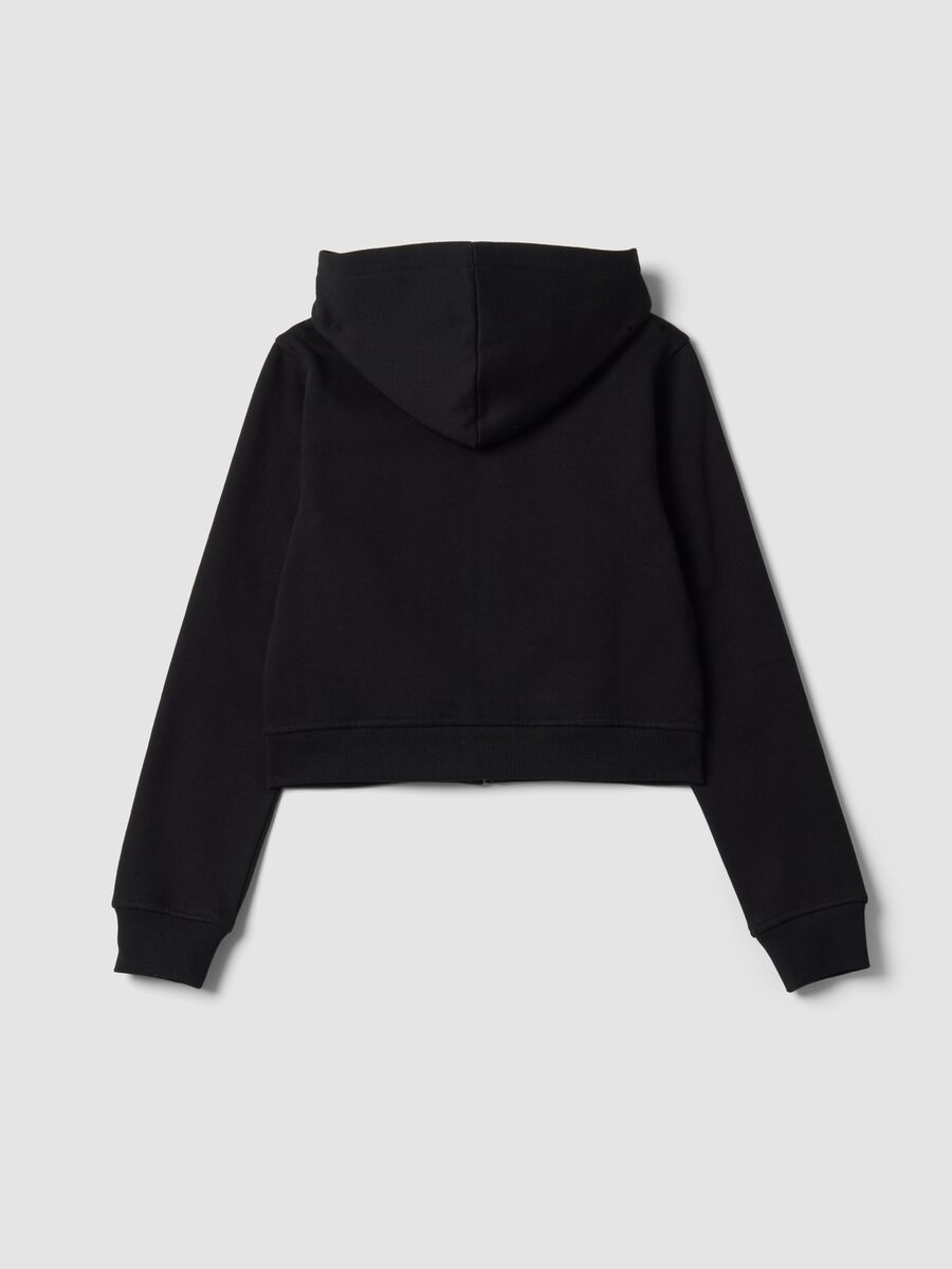 Black cotton-blend hooded zip hoodie for girls, regular fit_4