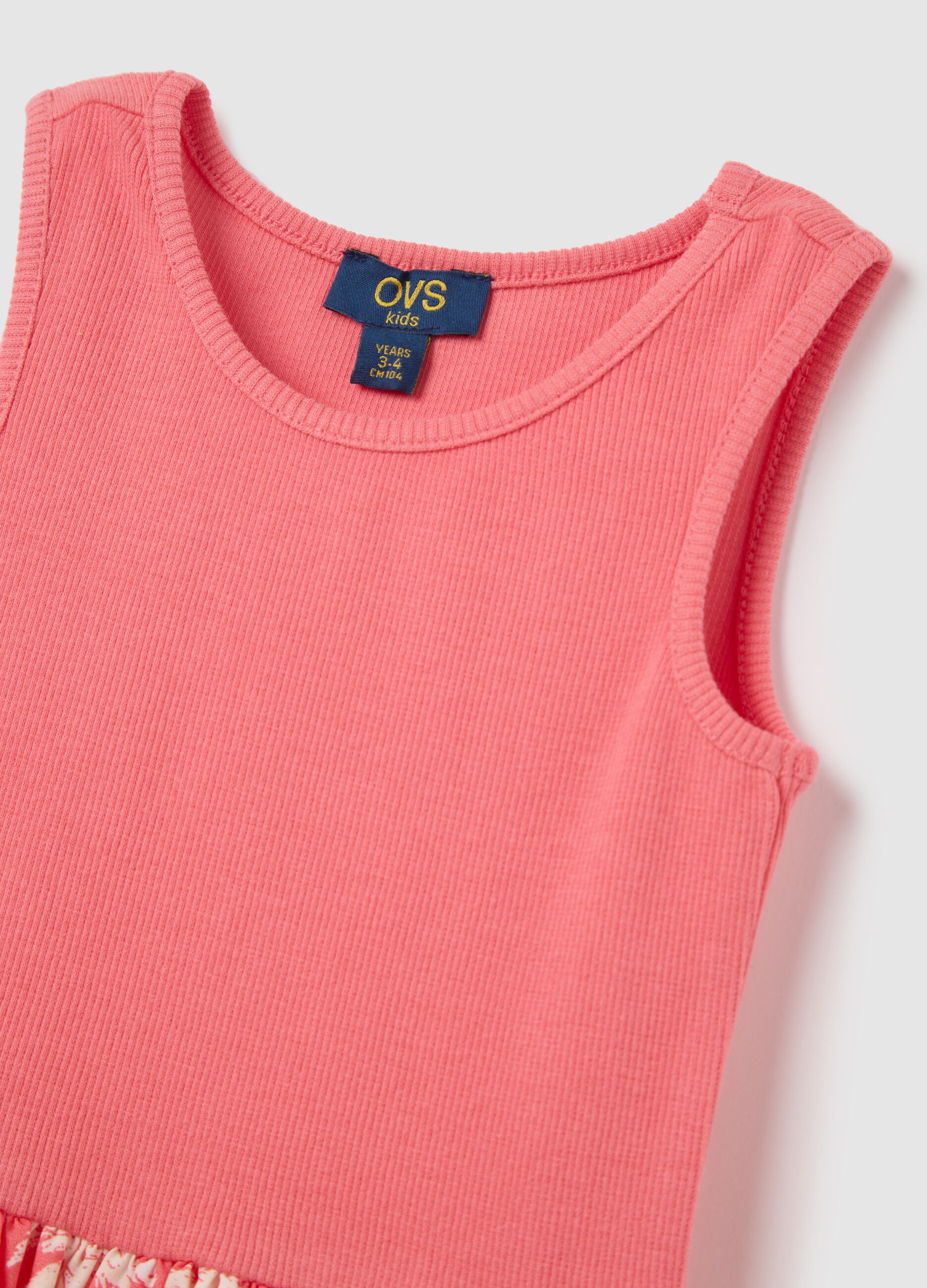 Abito da bambina in cotone elasticizzato rosa con fantasia