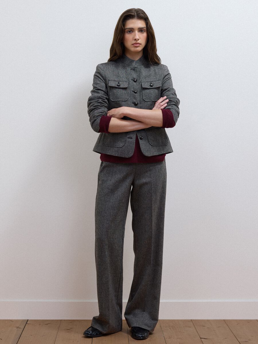 Grey wool-viscose blend flared trousers_0
