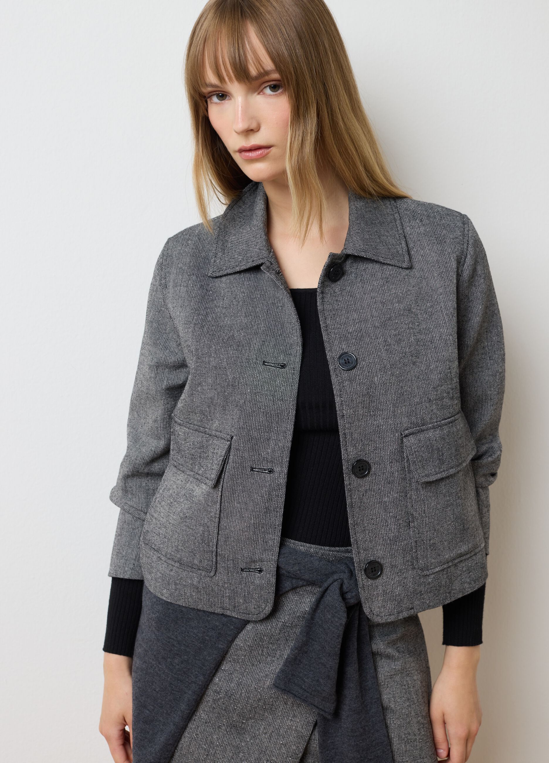 Grey wool blend blazer regular fit