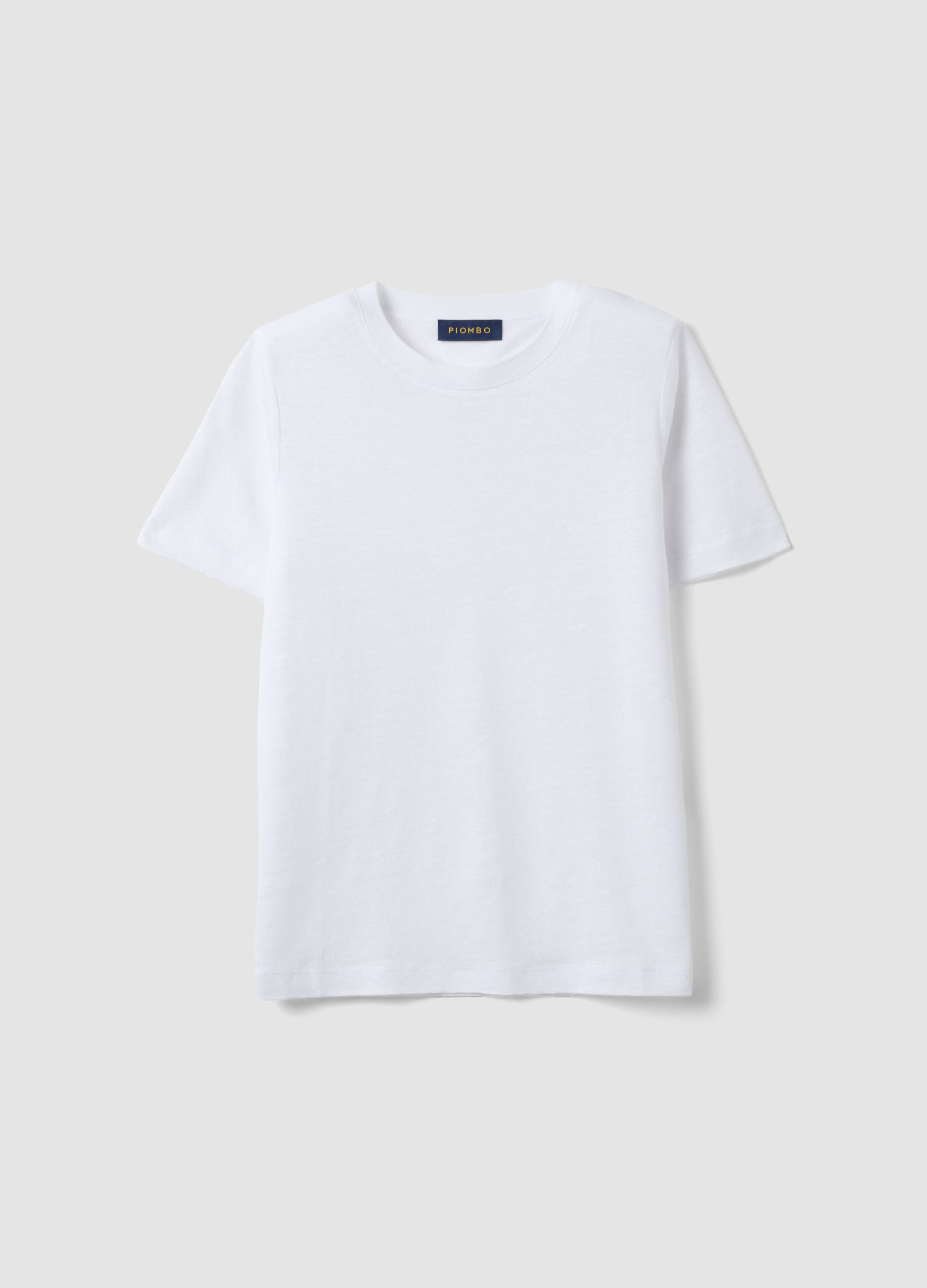 White pure linen regular-fit short-sleeve T-shirt