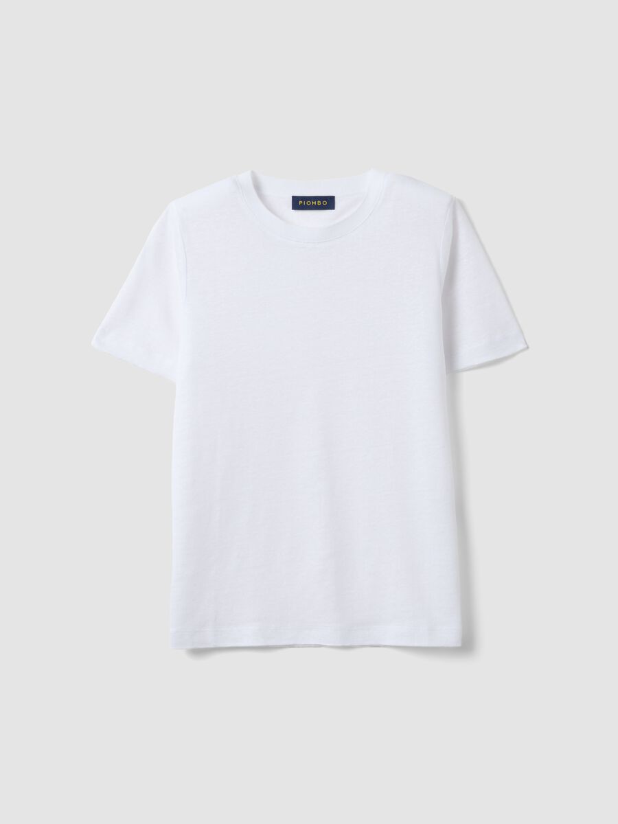 White pure linen regular-fit short-sleeve T-shirt_0
