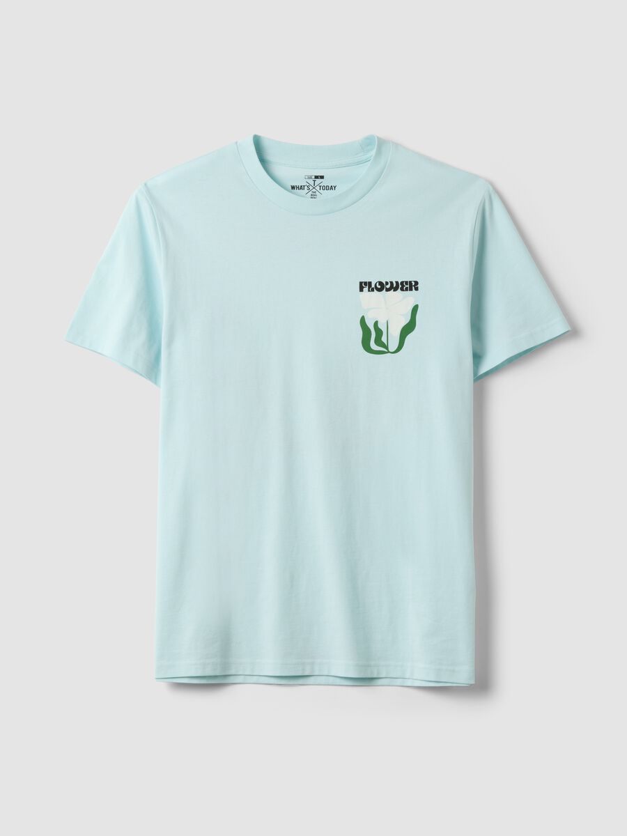 Light blue pure cotton jersey T-shirt with print, regular fit_4
