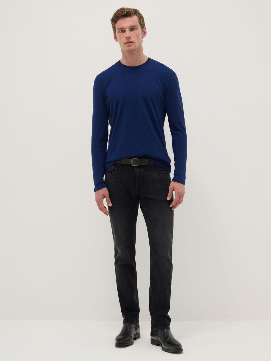 Blue long-sleeve T-shirt in pure cotton, regular fit_1