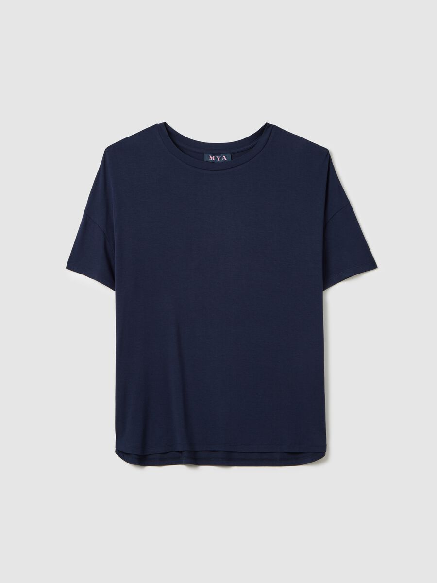 Curvy blue regular-fit T-shirt in stretch viscose_0
