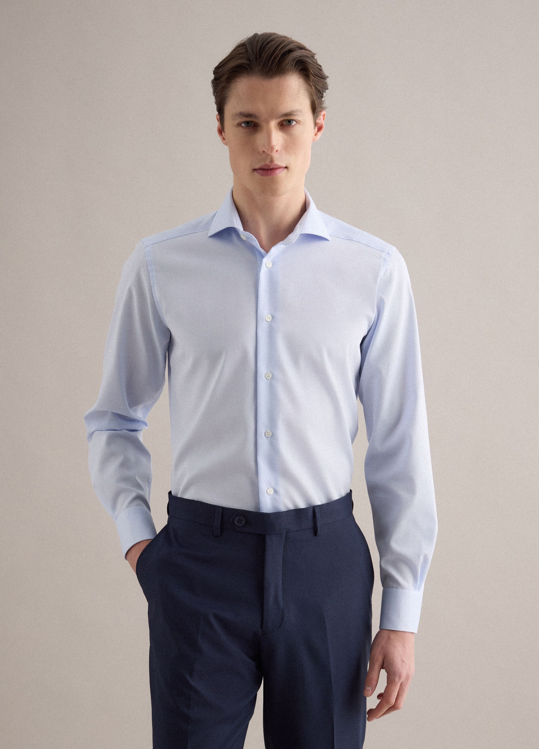 Slim fit light blue pure cotton no iron shirt