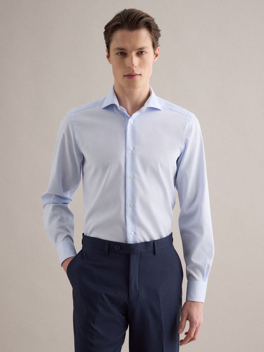 Slim fit light blue pure cotton no iron shirt_0