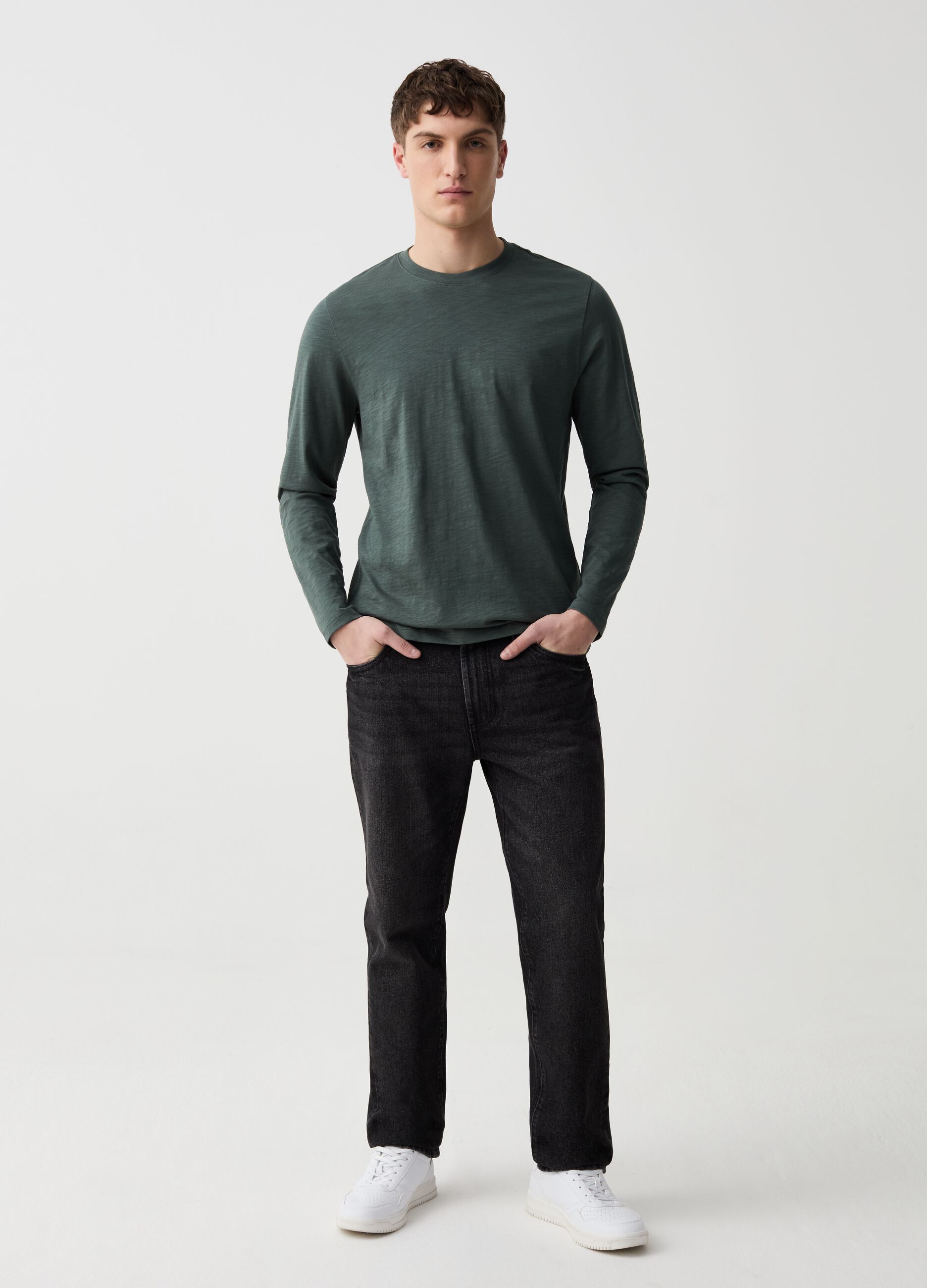 Long-sleeved T-shirt in slub jersey