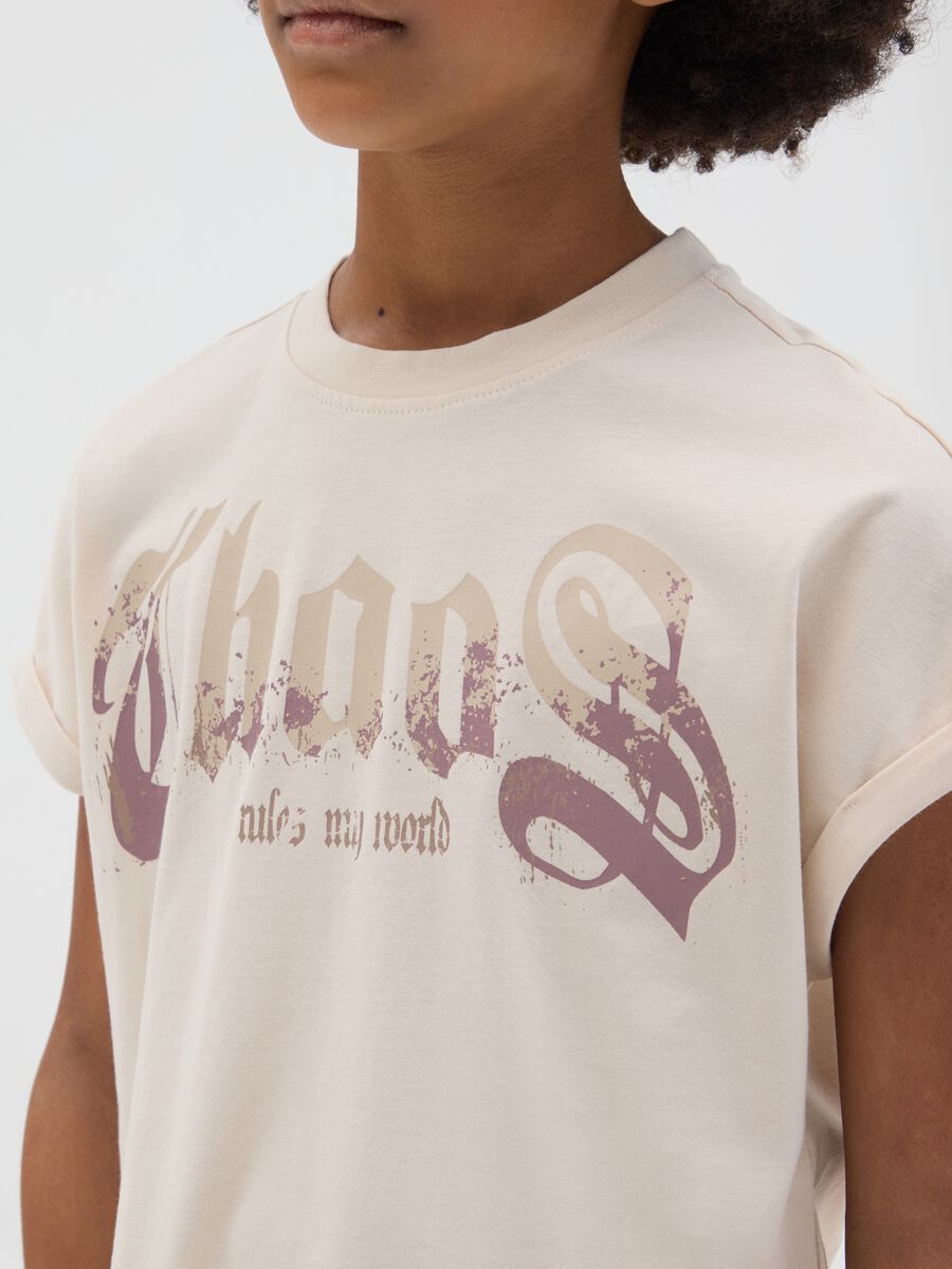 T-shirt da ragazza in puro cotone beige regular fit con stampa_2