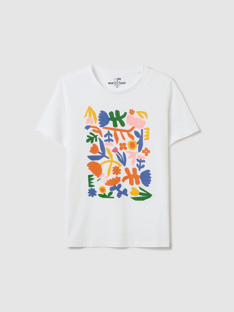 White cotton T-shirt with floral print_4
