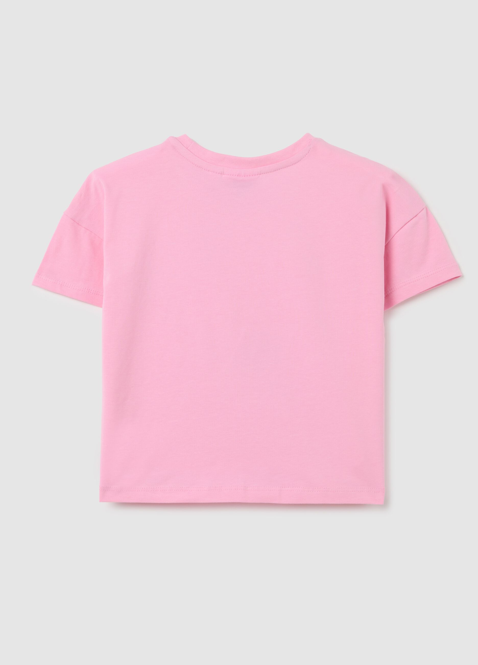T-shirt da bambina in cotone elasticizzato rosa regular fit con stampa