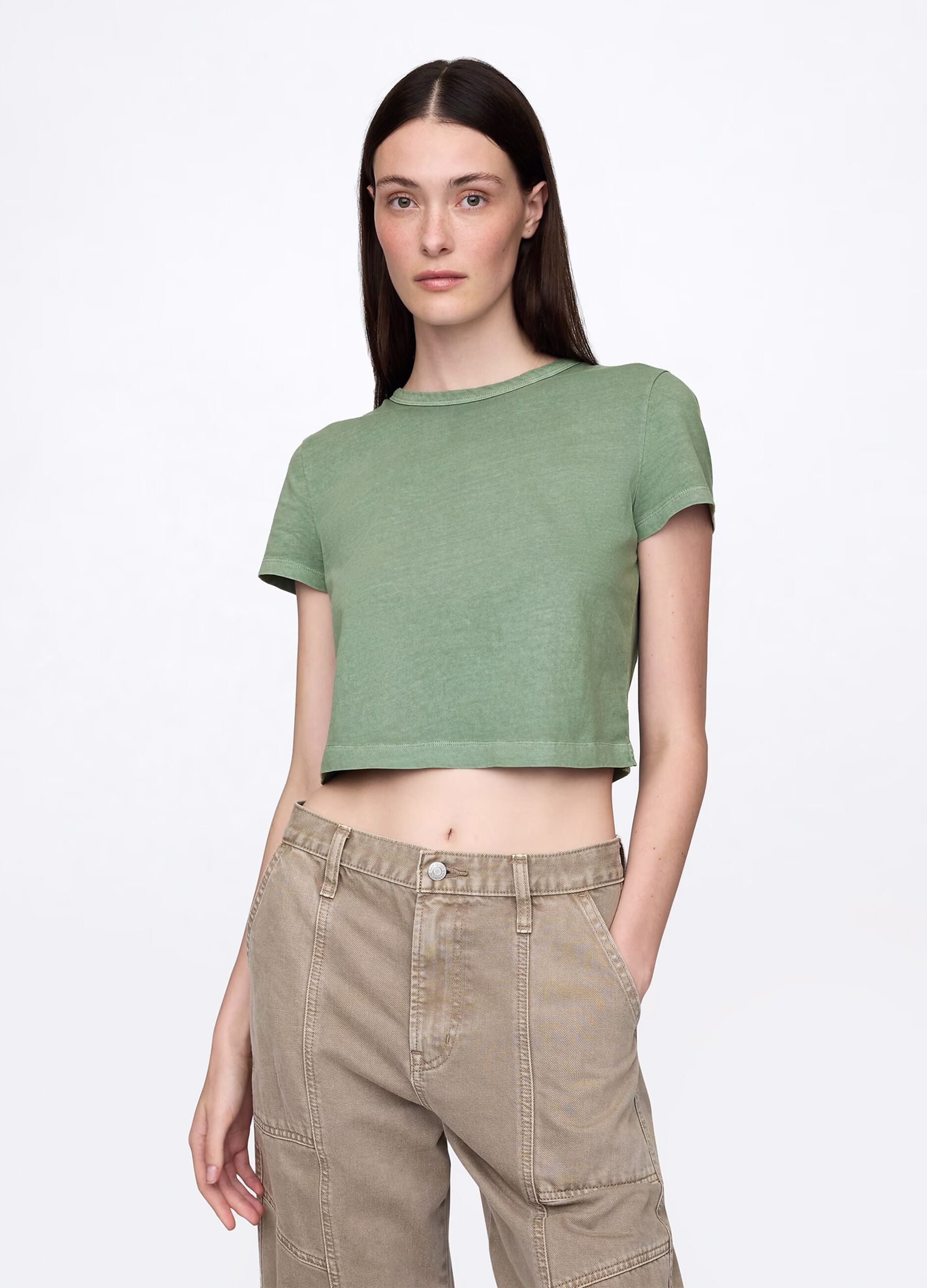 Green cropped T-shirt in cotton