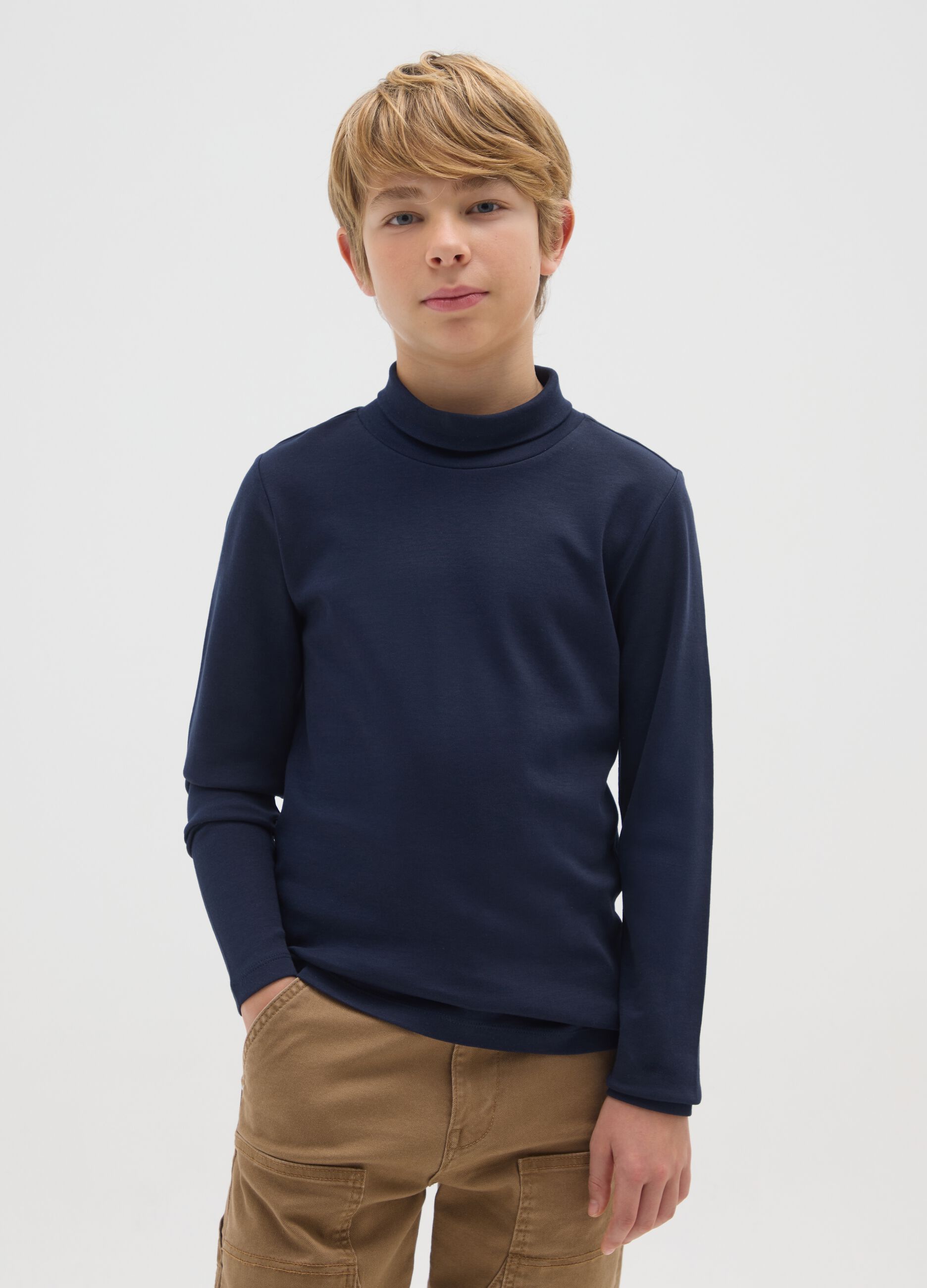 Boys' high-neck blue cotton jumper regular fit