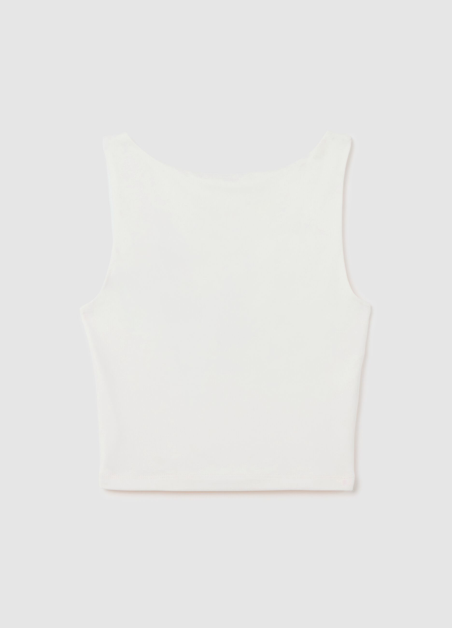 Canotta crop da donna in tessuto elasticizzato bianca fitted