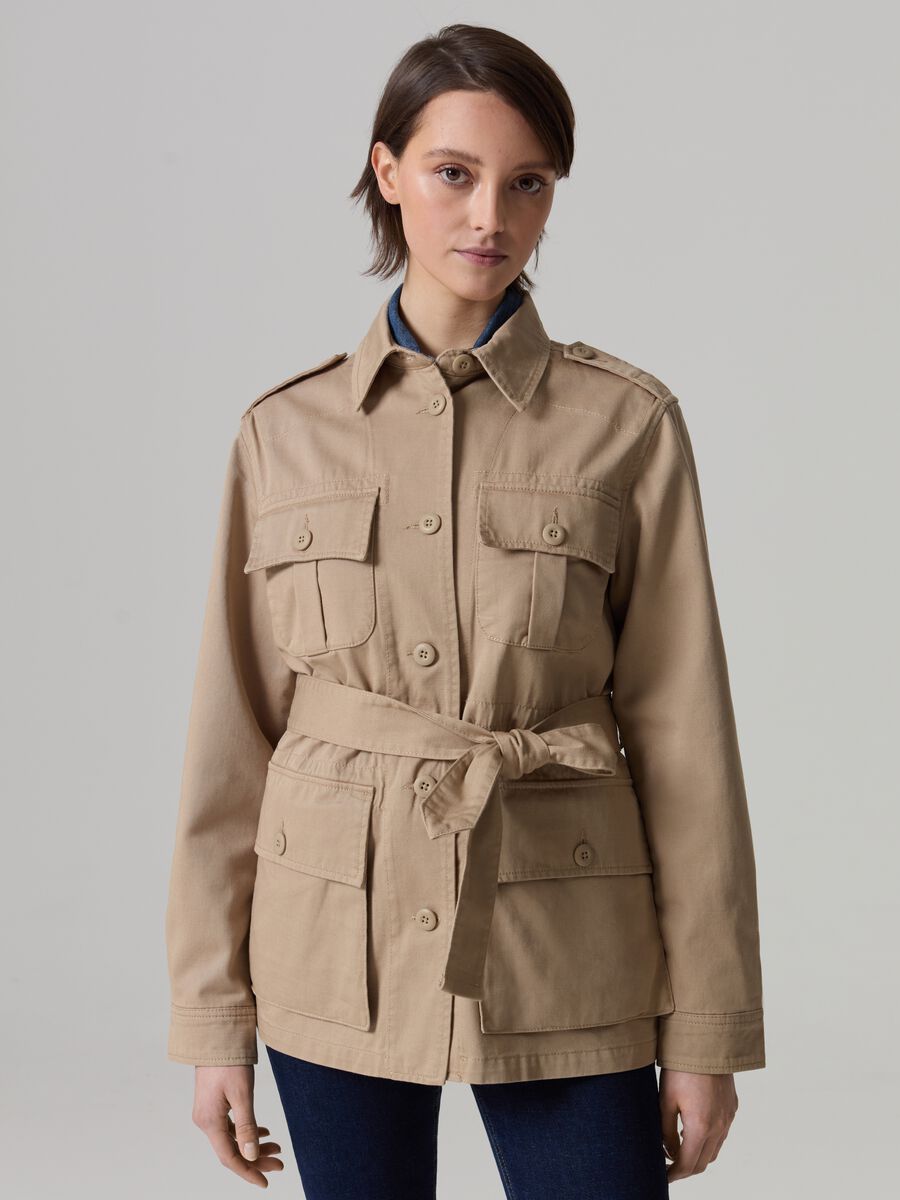 Safari jacket with buttons and belt_0