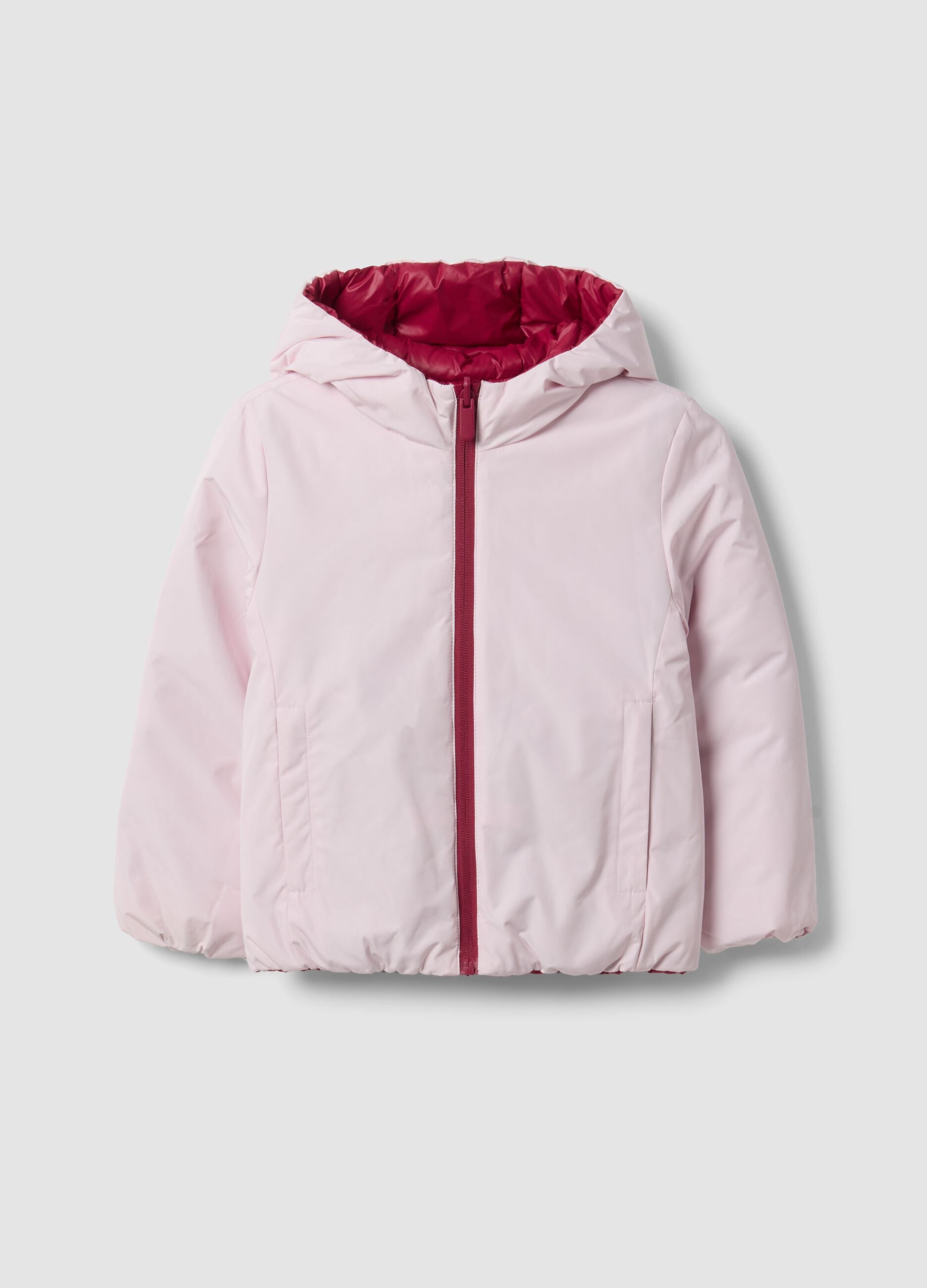 Giubbotto Ultralight reversibile rosa imbottito con cappuccio per bambina