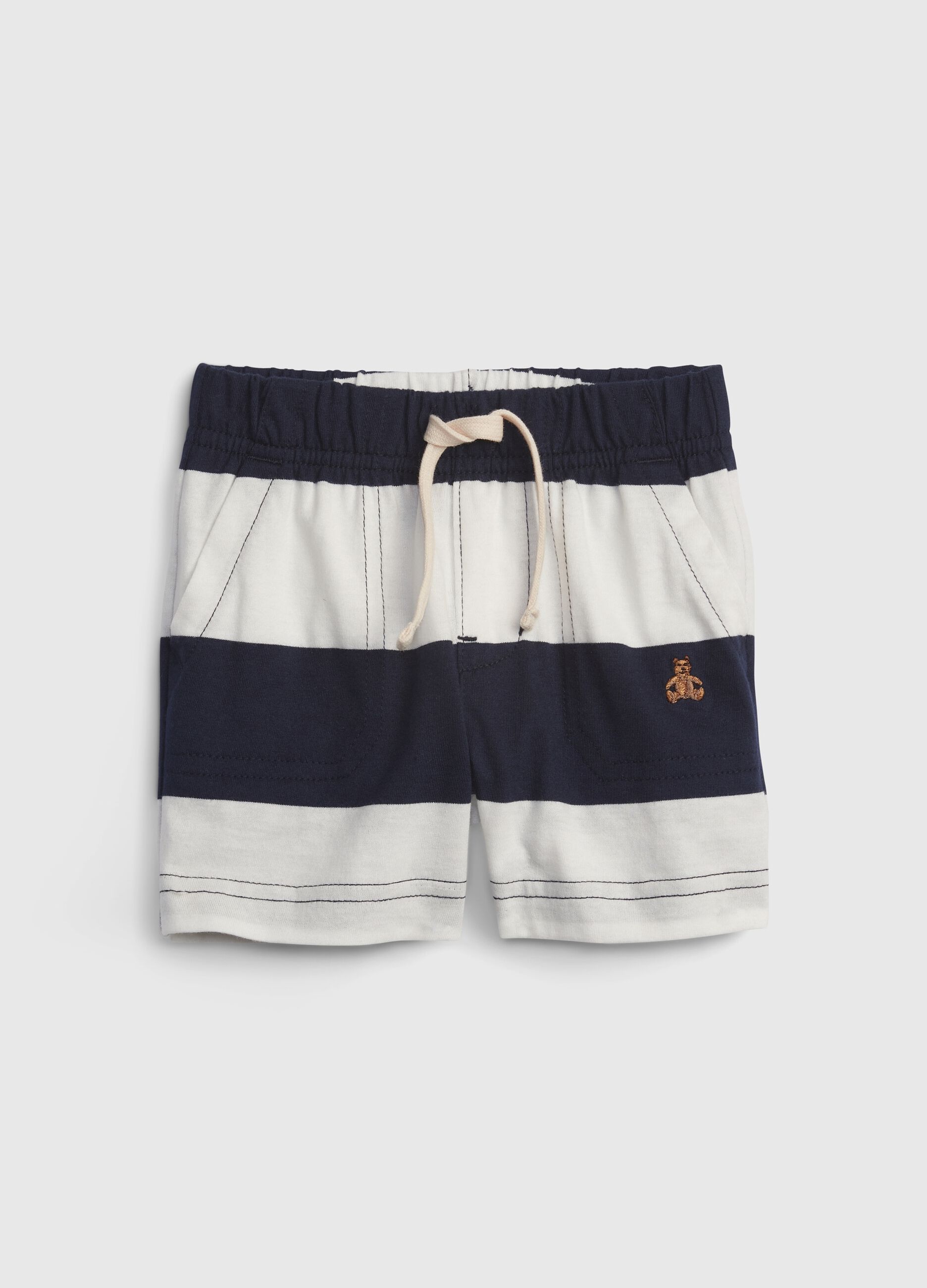 Striped shorts with teddy bear embroidery
