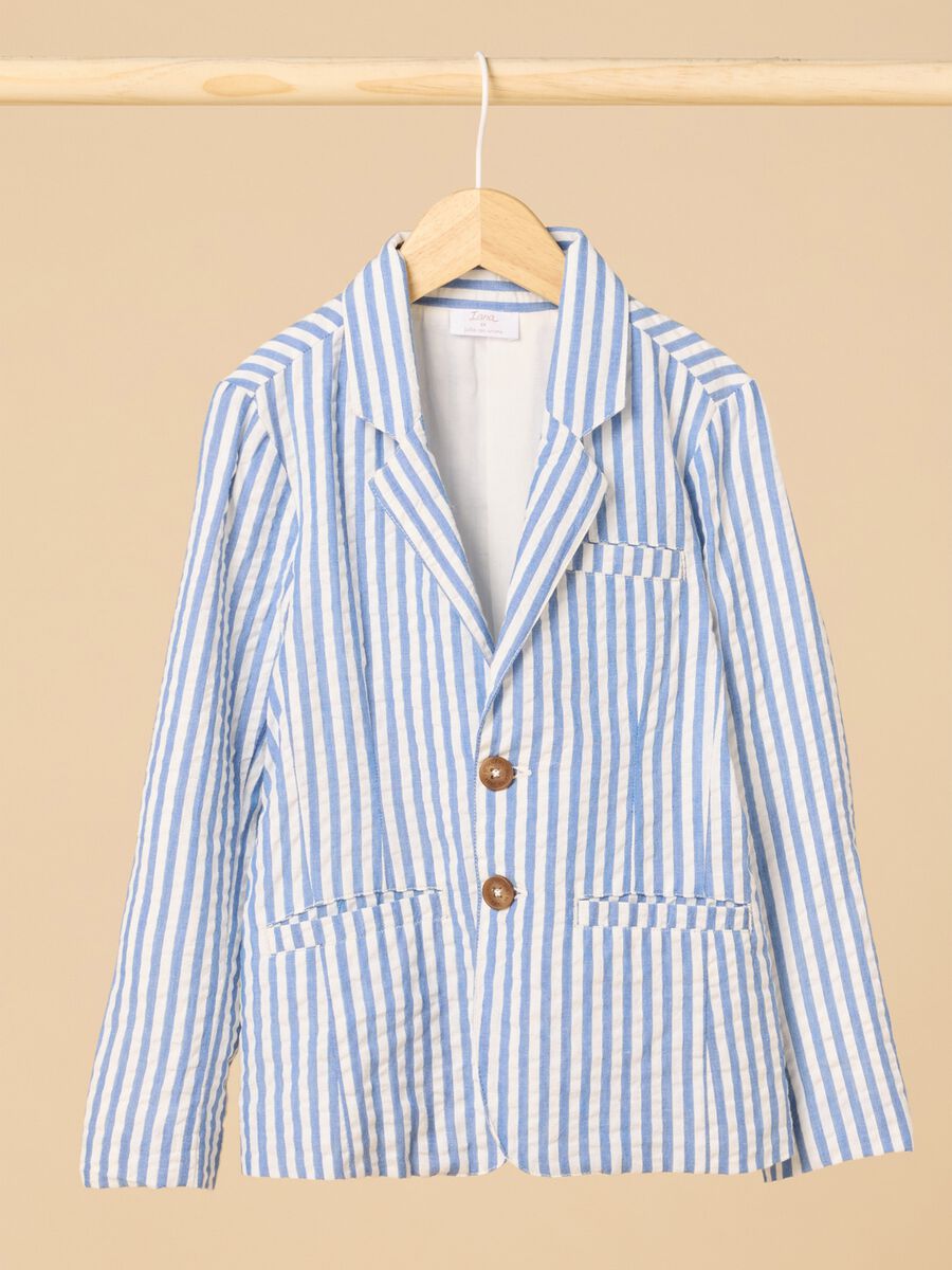 Stretch cotton blazer with striped pattern_0