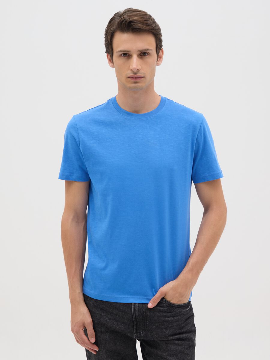Men's Regular Fit Blue Pure Cotton T-shirt_0