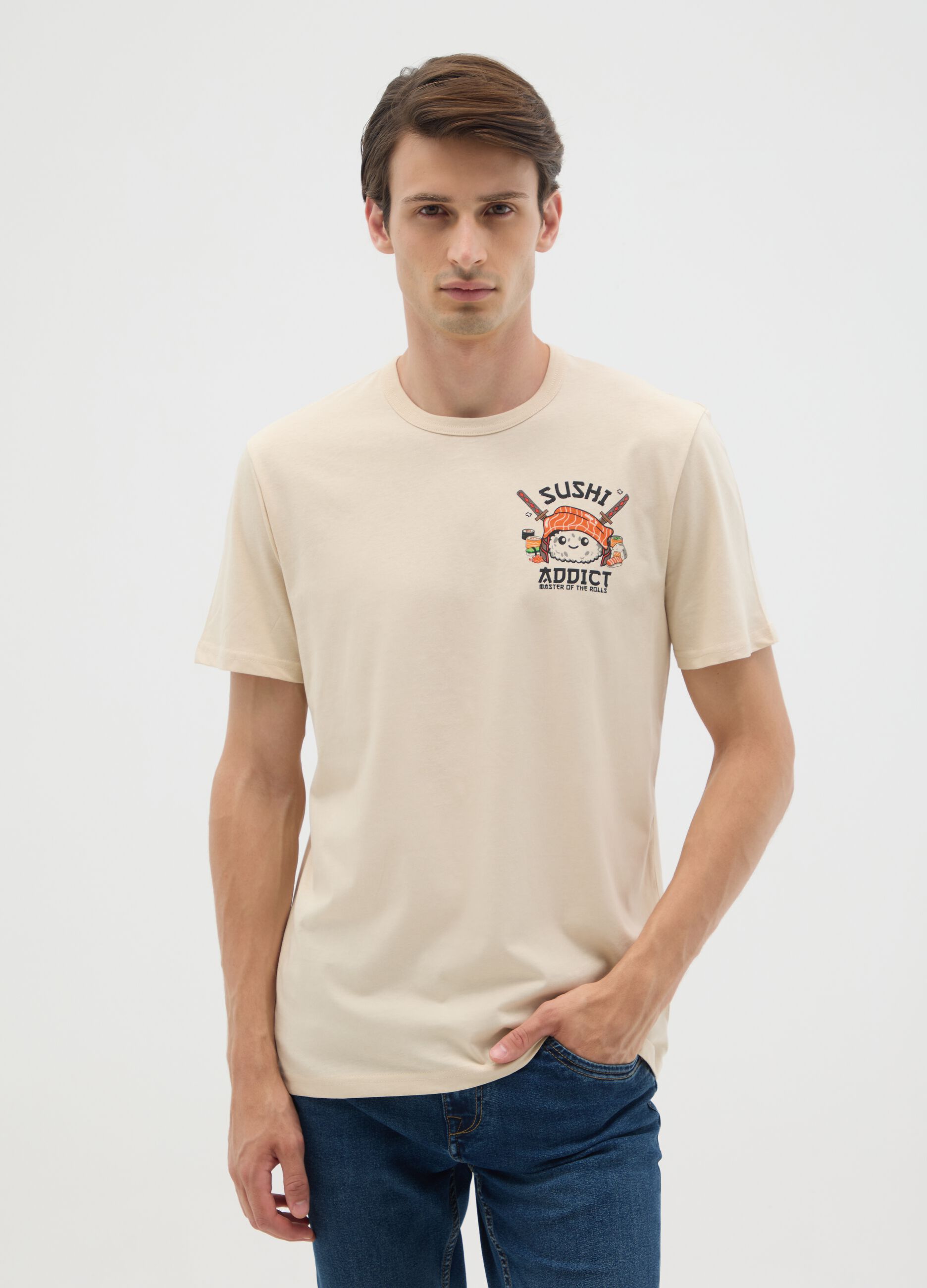 Beige regular fit pure cotton t-shirt