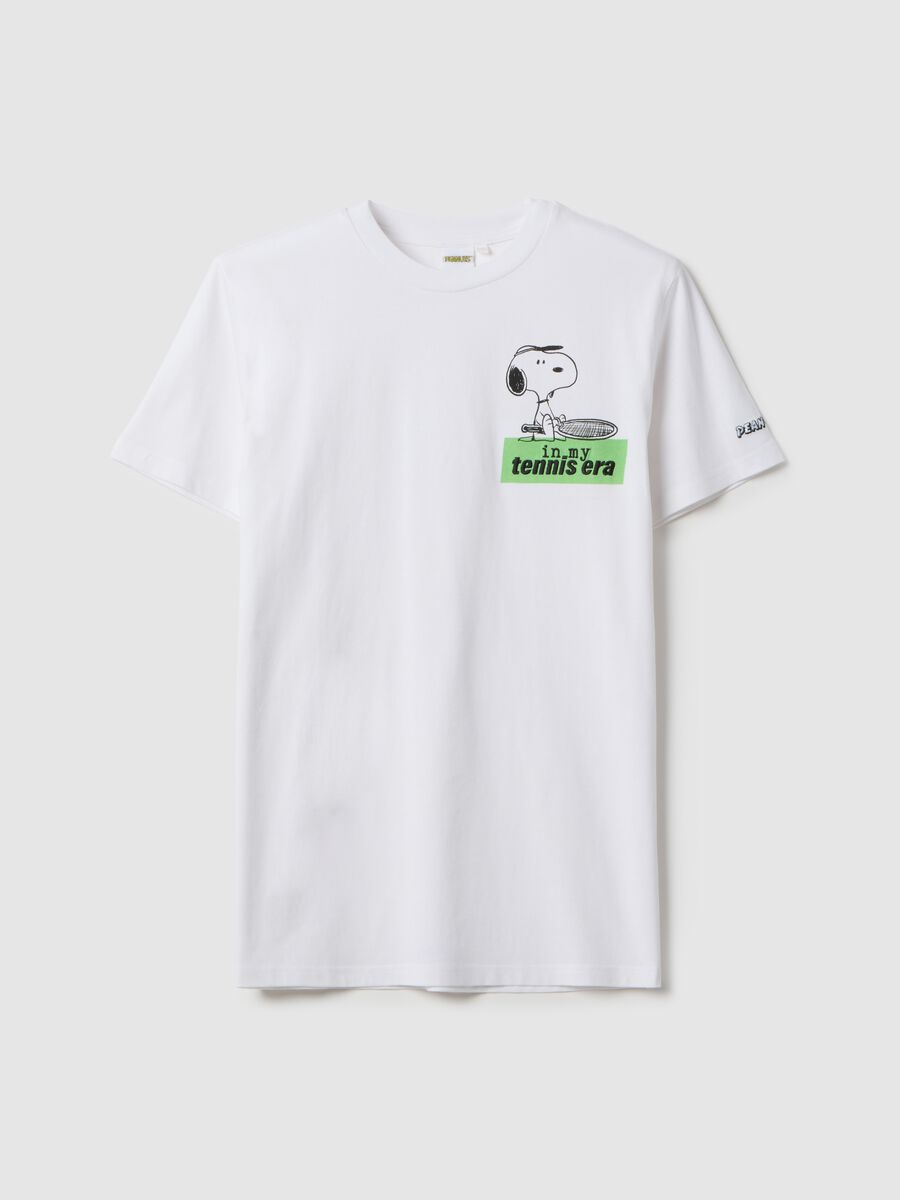 Pure White Cotton Regular Fit T-shirt with Snoopy Print_4