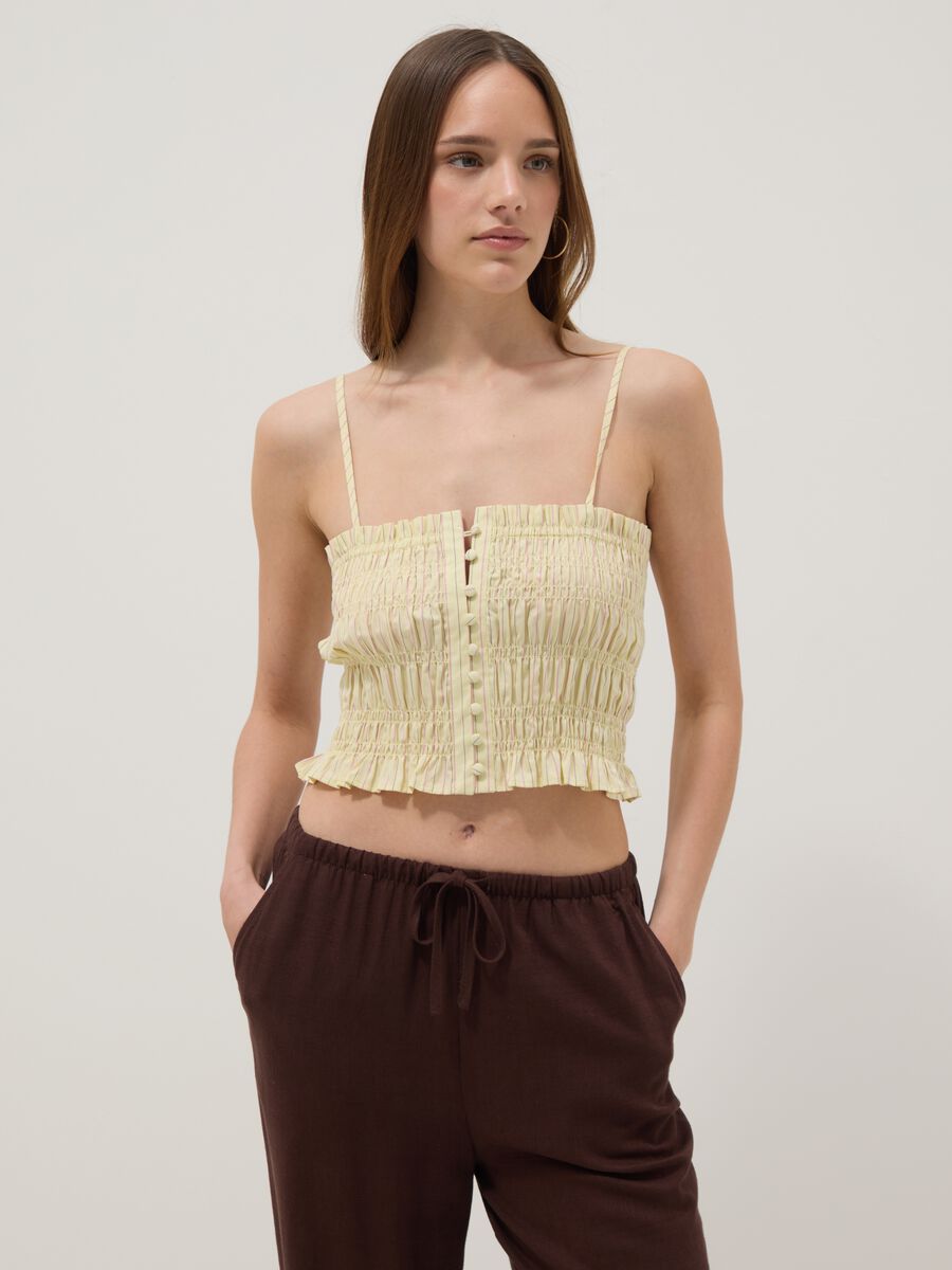 Tank top giallo in puro cotone con arricciatura regular fit_0