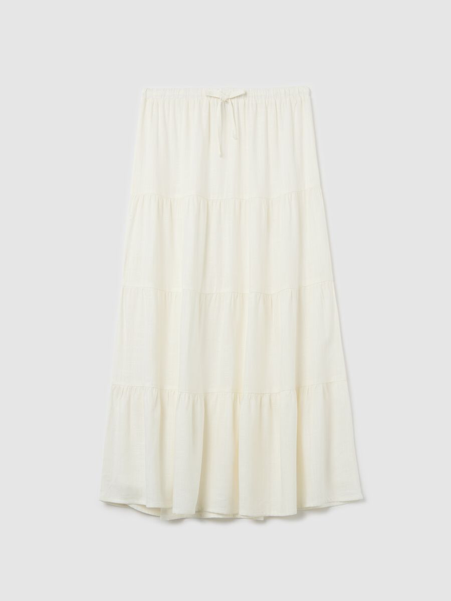 White tiered midi skirt in viscose and linen_4