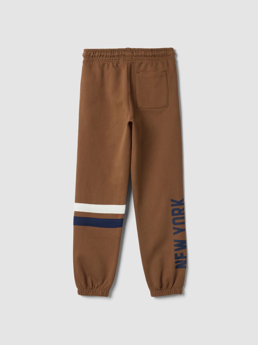 Pantaloni jogger marroni in puro cotone con bande a contrasto_1