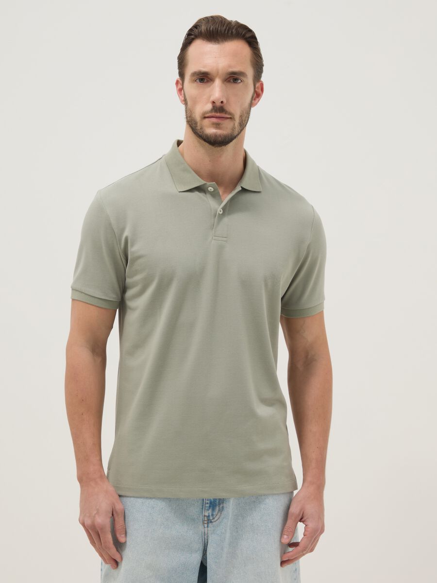 Green stretch cotton blend polo regular fit_1