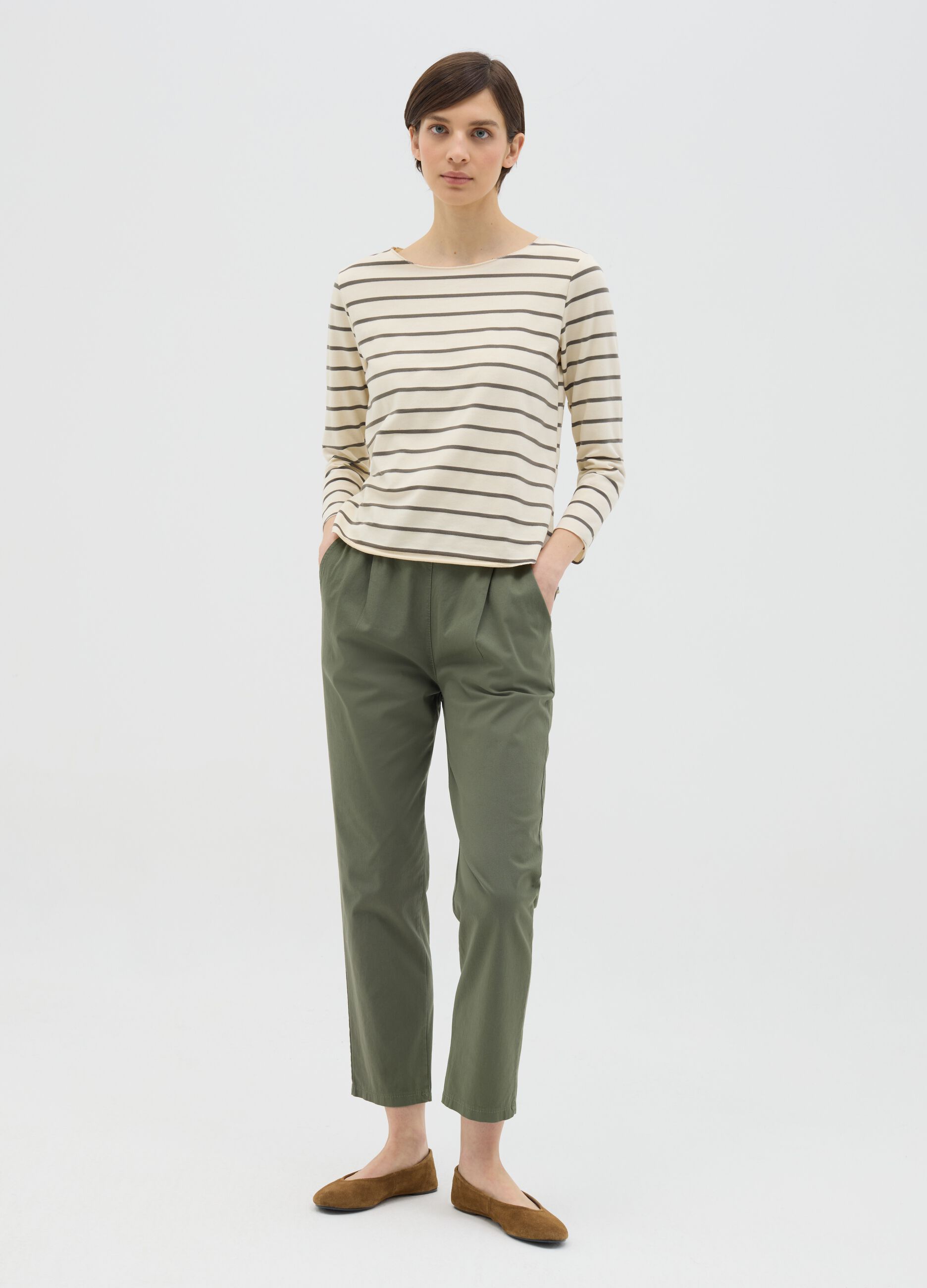 White and grey T-shirt in striped cotton