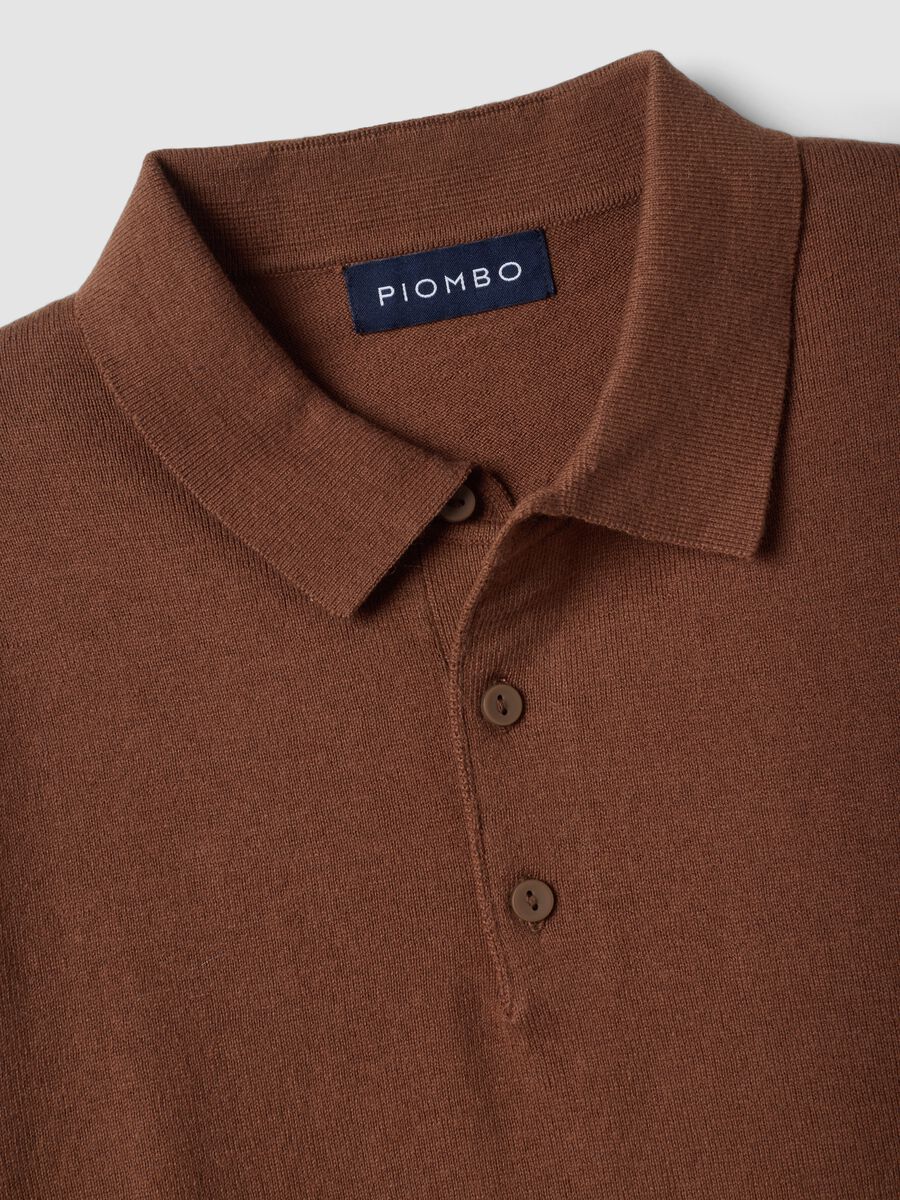 Polo marrone in misto cotone e cashmere a maniche lunghe regular fit_1