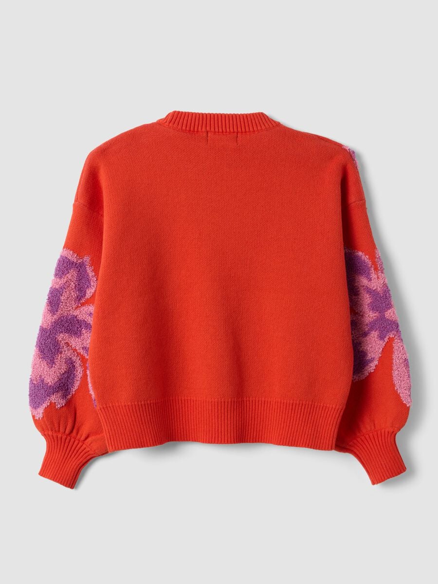 Maglia rossa in puro cotone a girocollo con fantasia floreale per bambina_4