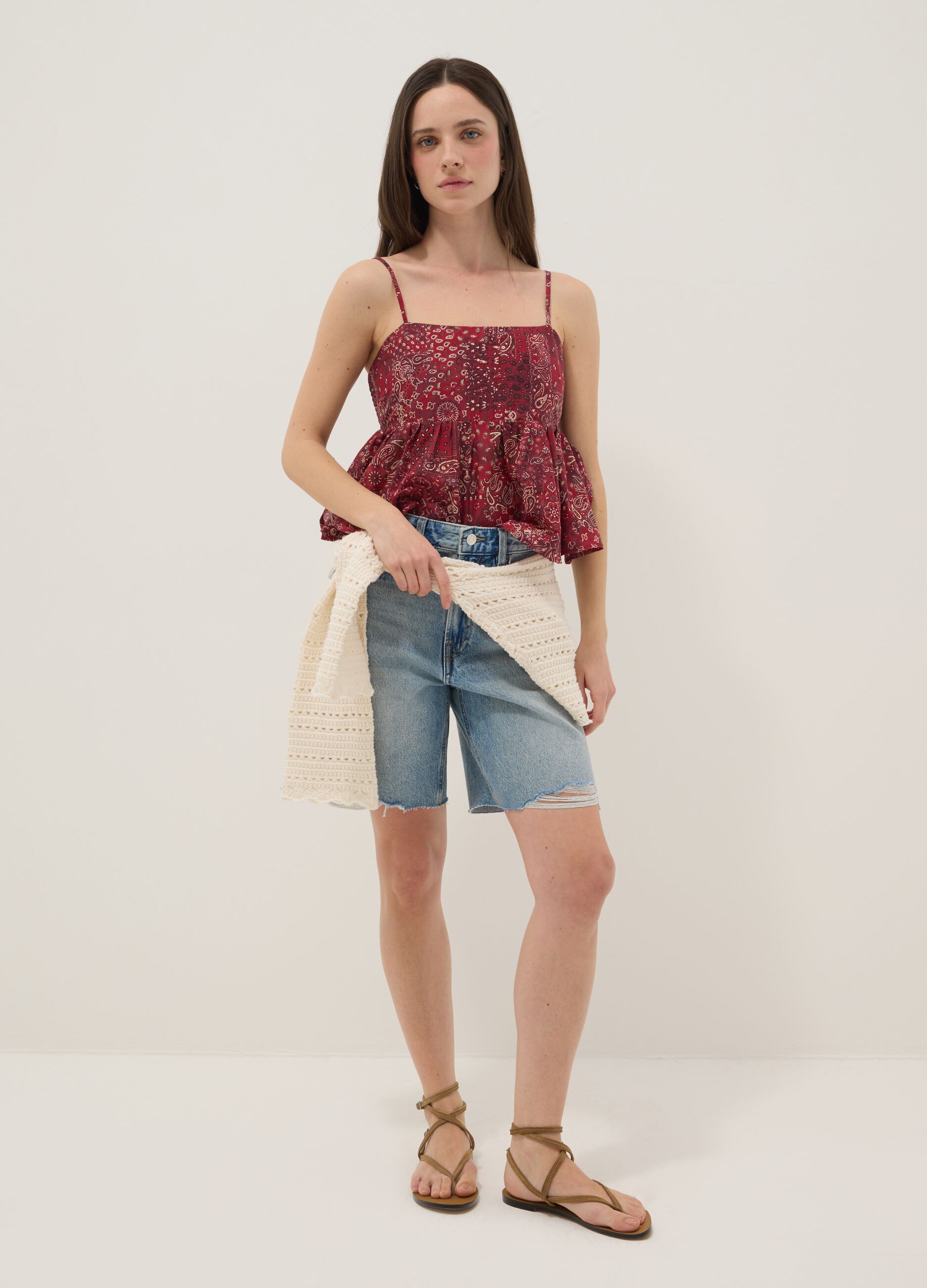 Multicoloured pure cotton regular fit tank top with thin straps