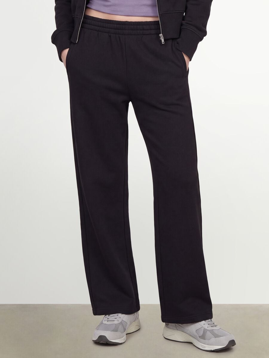 Pantaloni jogger neri in misto cotone straight fit_1
