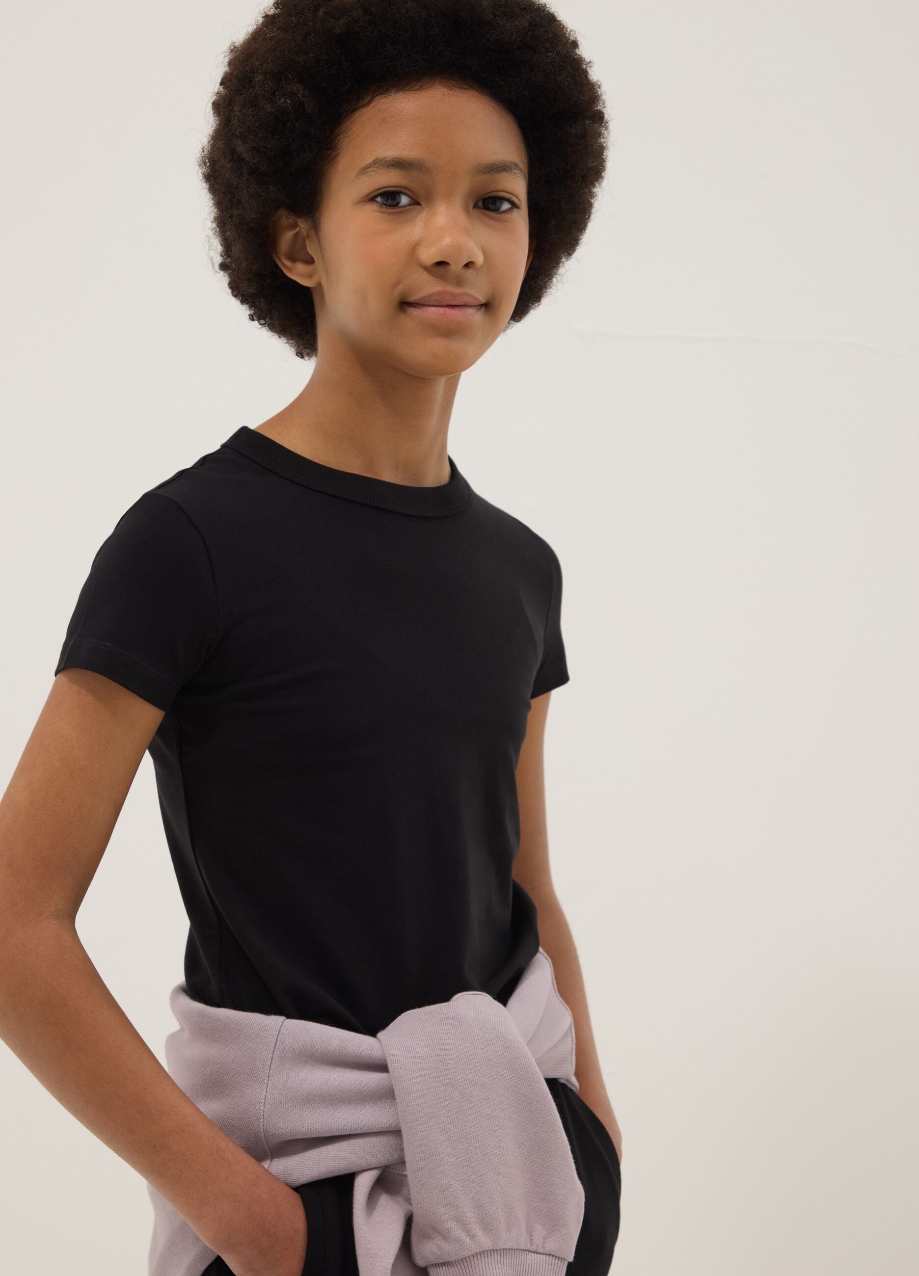Girls&rsquo; black stretch cotton regular-fit T-shirt